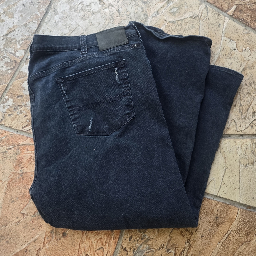 Lucky Brand Jeans Mens 48 X 27 181 Blue Denim Relaxed Straight Stretch Whiskered